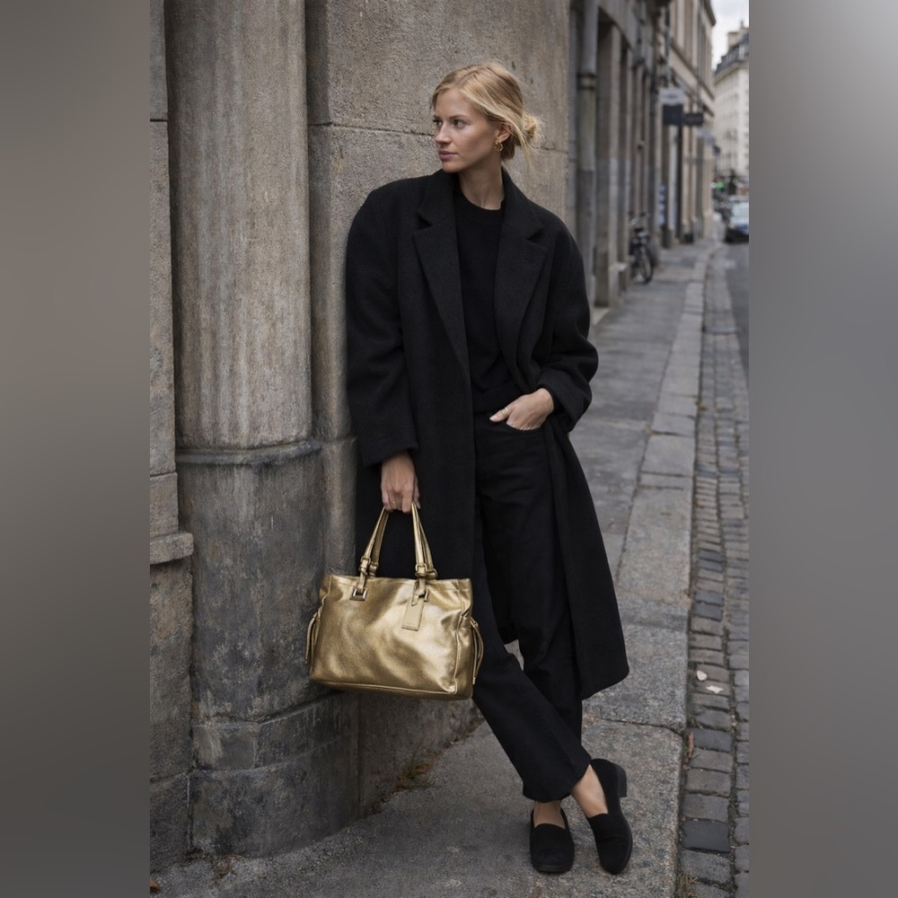 Calvin Klein Gold Leather Tote Bag with Gold-Tone Hardware